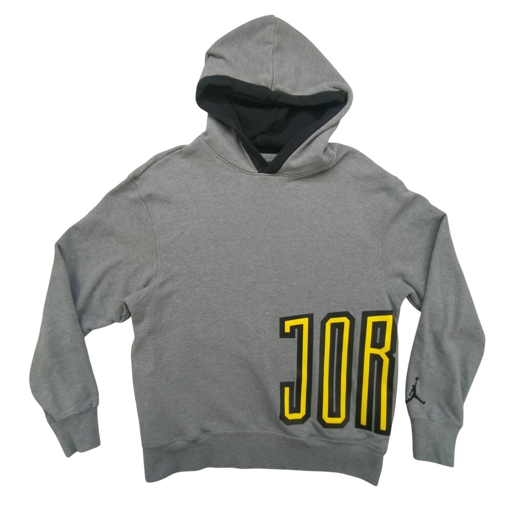 Jordan Hoodie Mens Medium EST 1985 Pullover Gray Yellow JORDAN Jumpman Logo Rare
